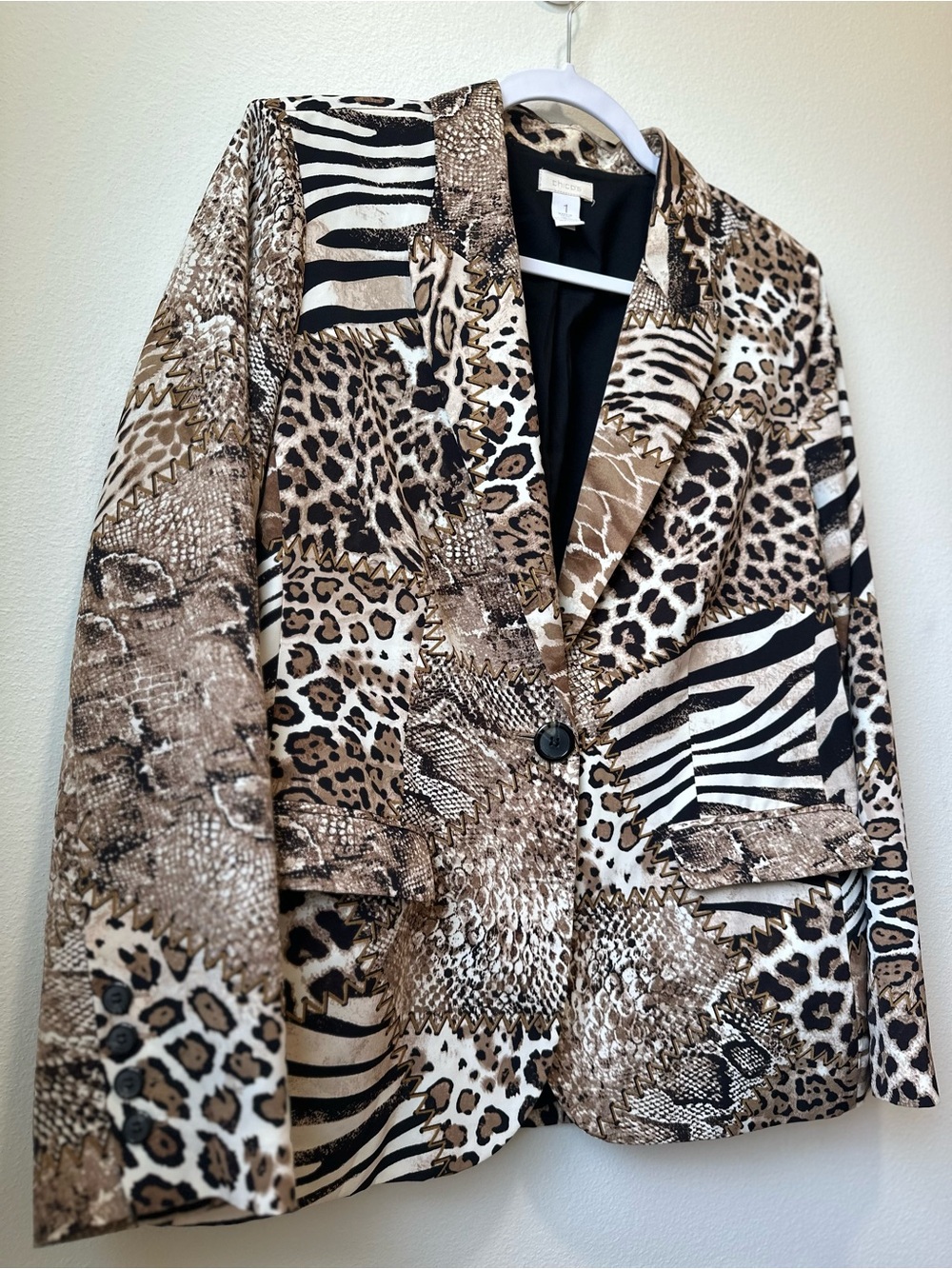 Chico’s Animal Print Patchwork Blazer Size 1 Leopard Zebra Snakeskin - Picture 2 of 9